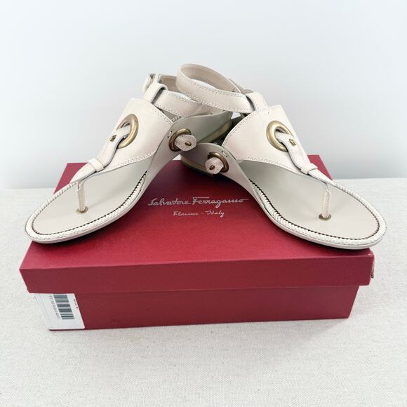 Ferragamo Shoes - Salvatore Ferragamo Shan Leather Slingback Thong Sandals Nude Beige Women's 9.5